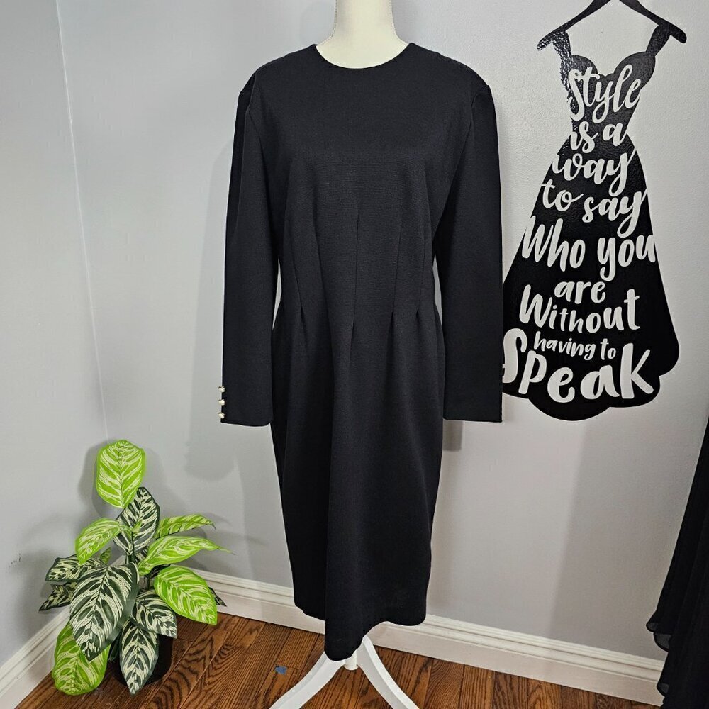Positive Attitude Long Sleeve Vintage Pleated Black Mini Dress